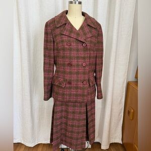 1960s VINTAGE WOOL PENDLETON PLAID SUIT SET JACKET SKIRT SMALL